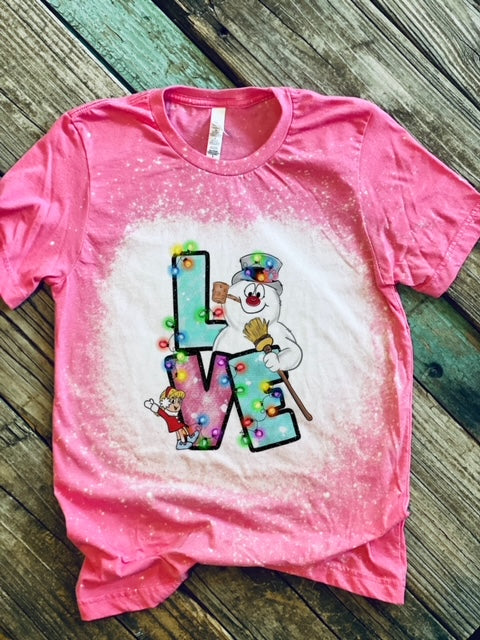 Love with Snowman on Pink Tee