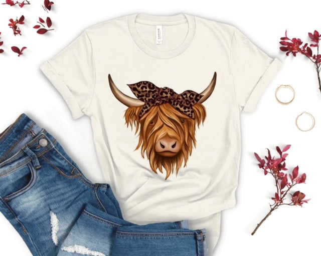 Highand Cow with Leopard Bandana T-Shirt