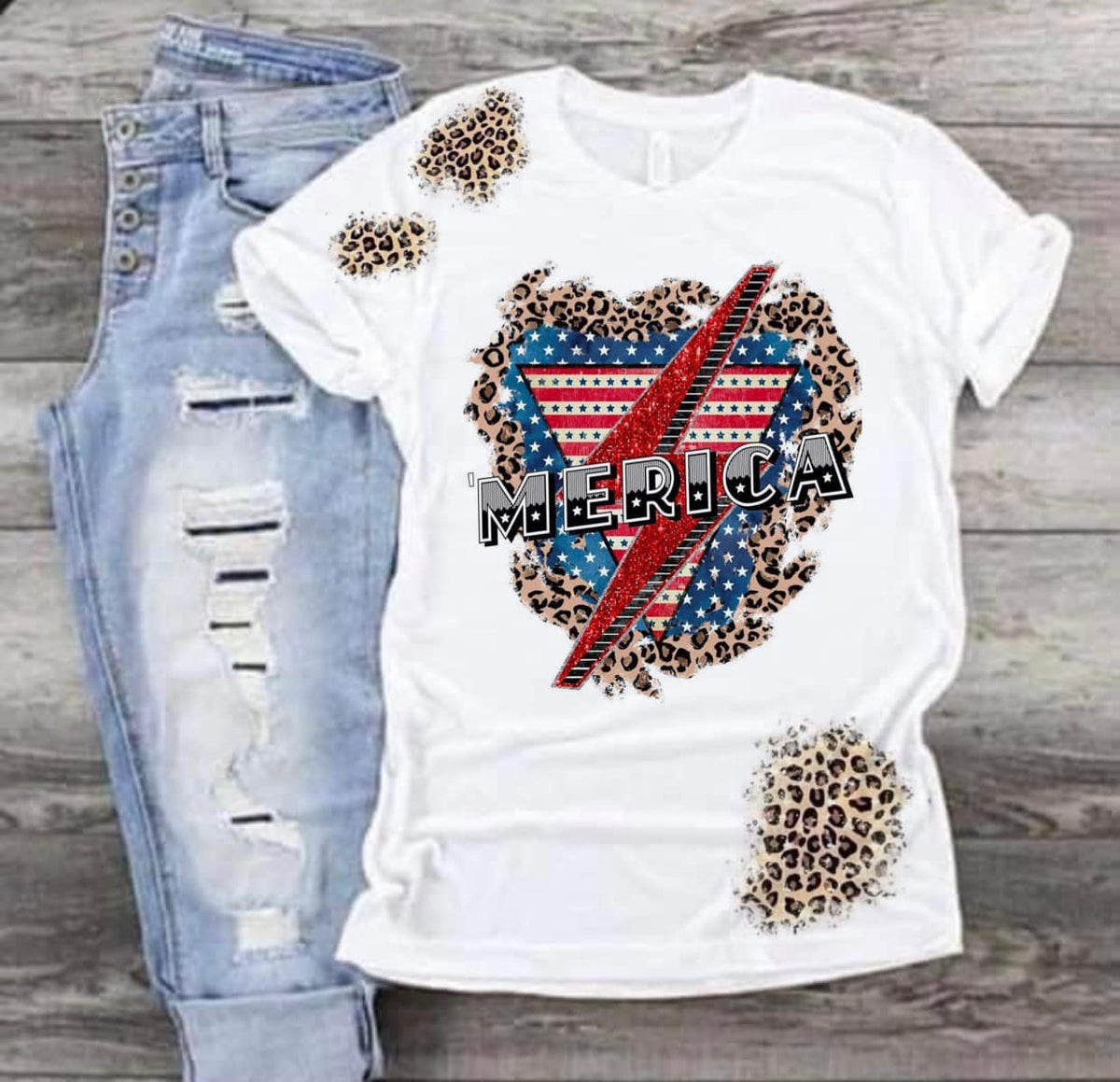 Merica lightning Bolt with leopard patches