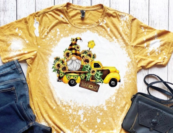 Gnomes in vintage truck w/Sunflower