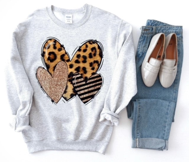 Leopard and stripe trio of hearts